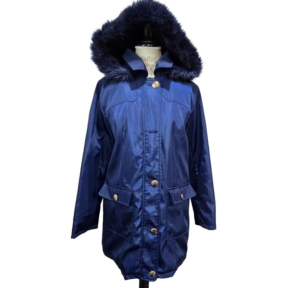 Dennis by Dennis Basso Blue Puffer Hoodie Coat Jacket